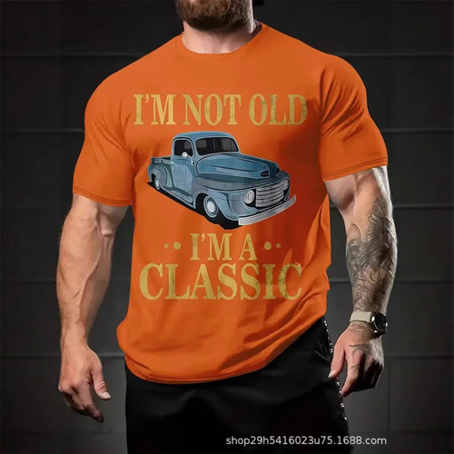 Mesh Short Sleeve 3D Digital Printing Fashion Letter Print European and American Round Neck Men's Summer T-Shirt Men's Top