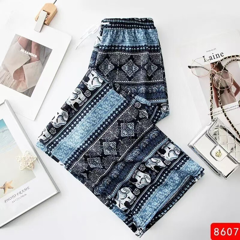 Southeast Asian Explosive Ethnic Style Thai Elephant Wide Leg Pants Women's Beach Pants Summer Thin High Waist Slimming Straight Leg Pants