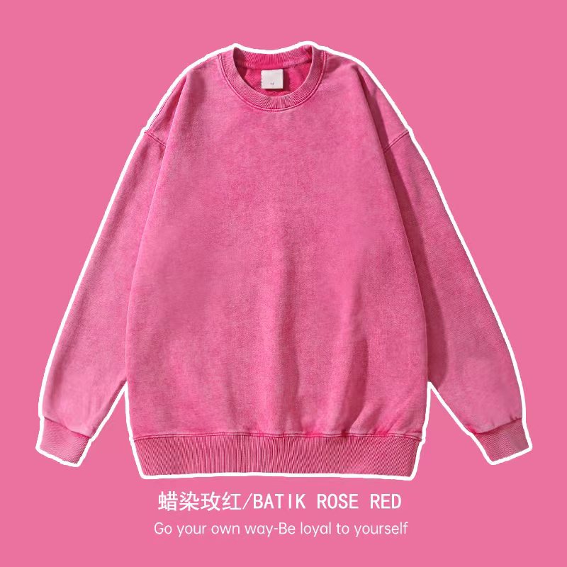 430 디스트레스드 라운드 넥 스웨트셔츠 - 바틱 로즈 레드