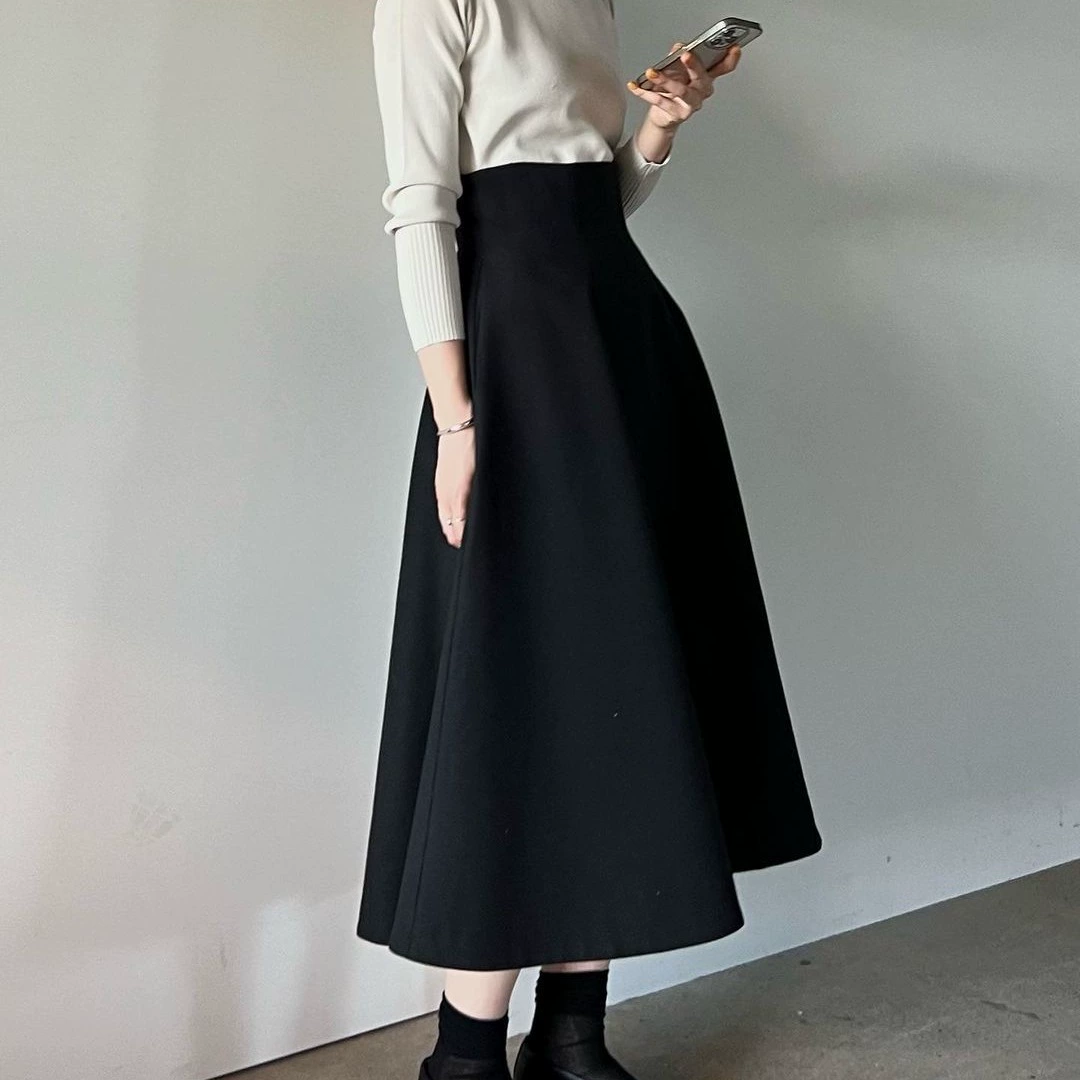 Сухой кран ранней осени Новая модная простая ретро юбка в форме зонтика в японском стиле длинная юбка А-силуэта с высокой талией для похудения Женская юбка