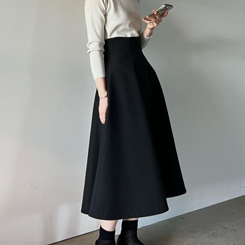 Dry crane early autumn new Japanese fashionable simple retro umbrella-shaped skirt high waist slimming A- type long skirt women's skirt Dry crane early autumn new Japanese fashionable simple retro umbrella-shaped skirt high waist slimming A- type long skirt women's skirt