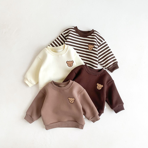Children's Winter Round Neck Four-Color Korean Style Sweatshirt Baby Clothing Infant Fleece for Boys and Girls Baby Thick Warm Hooded Jacket