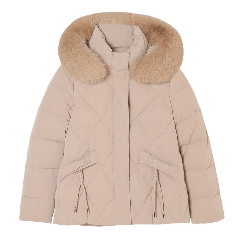 2024 ropa de invierno nueva chaqueta de algodón de pluma delgada con capuzas de cuello de cabello grande chaqueta de algodón de mujer chaqueta corta de algodón gruesa