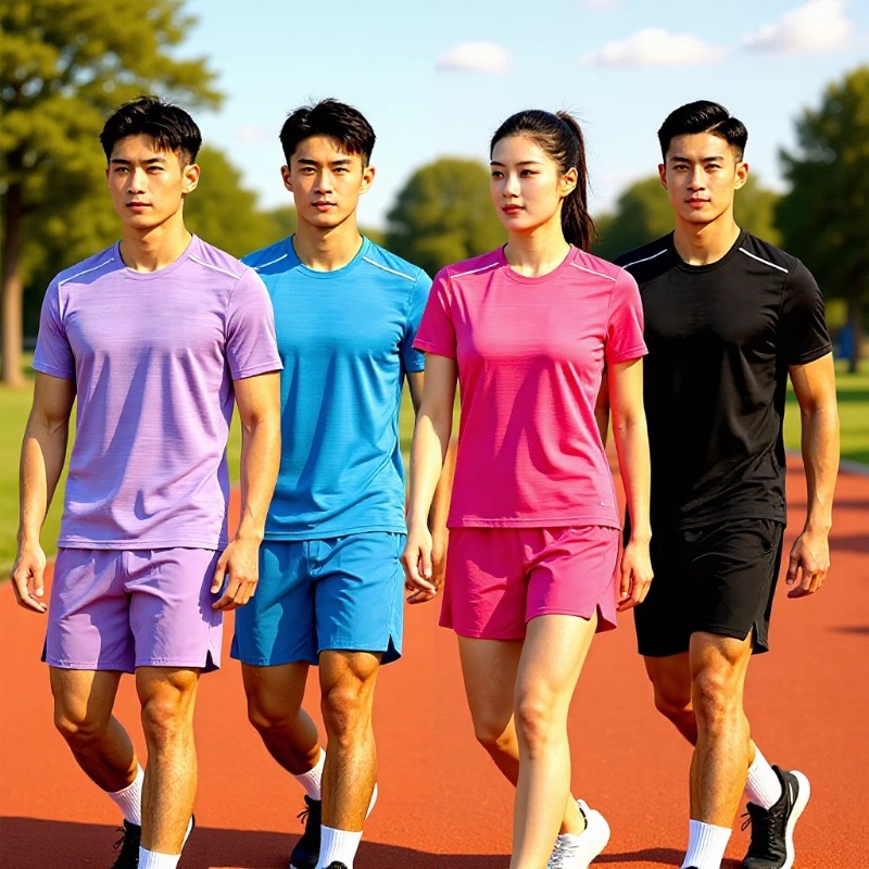 Wholesale Sports Summer Running Track and Field Outdoor Quick-Drying Sweat-Wicking Solid Color T-Shirt Short-Sleeved Shorts Set Diy-Logo