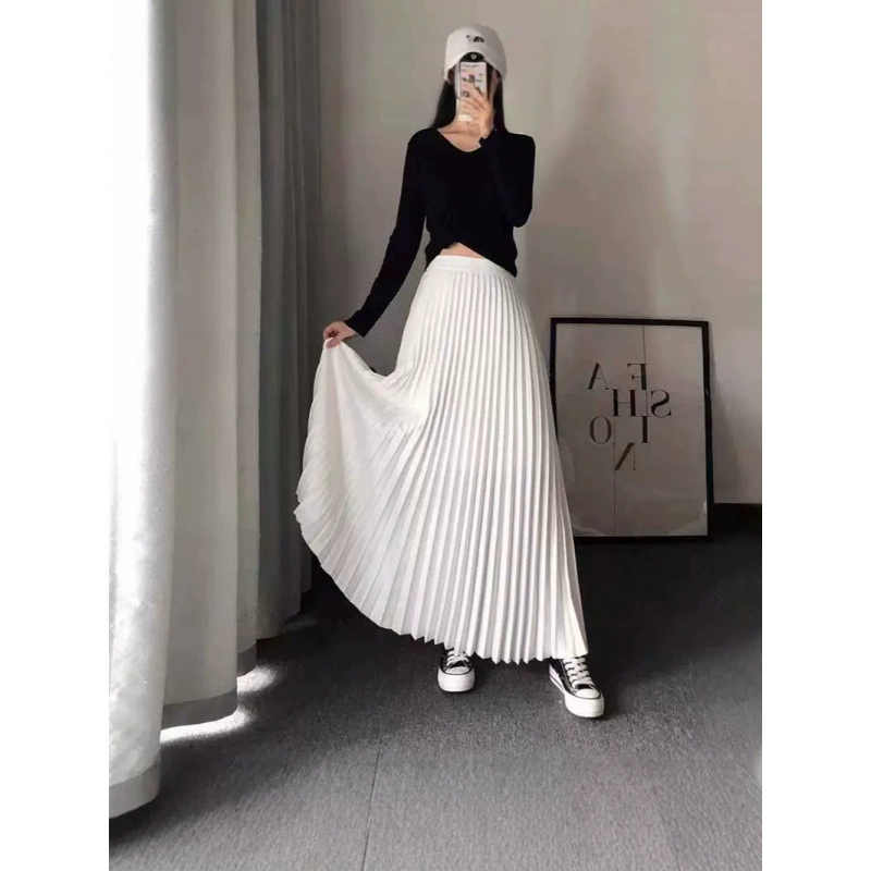 Юбка 2024 новая осень-зима длинная до лодыжки с высокой талией, тонкая плиссированная юбка
