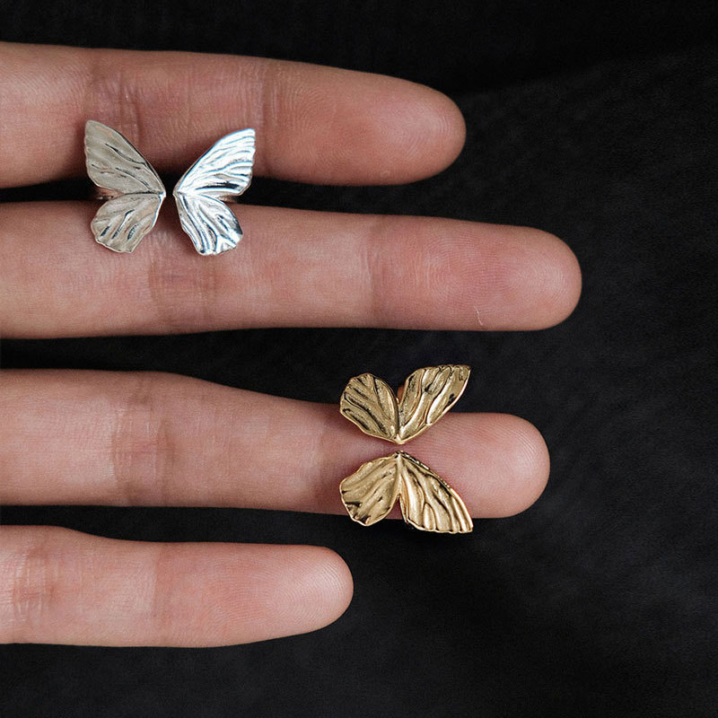 Japanischer Stil Schmetterling Sterling Silber Überzug Vergoldet Offener Ring display picture 1