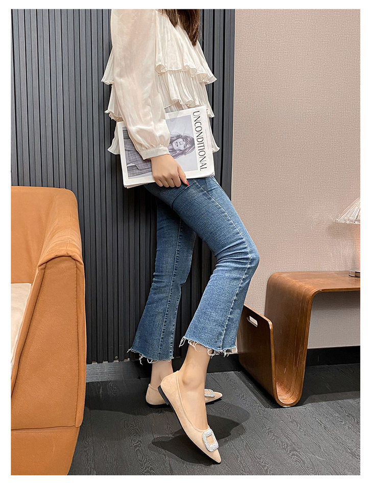 Giày búp bê nữ mũi nhọn đính đá lấp lánh gót thấp 1–3 cm — Màu bạc, Màu mơ, Màu đen chi tiết 32