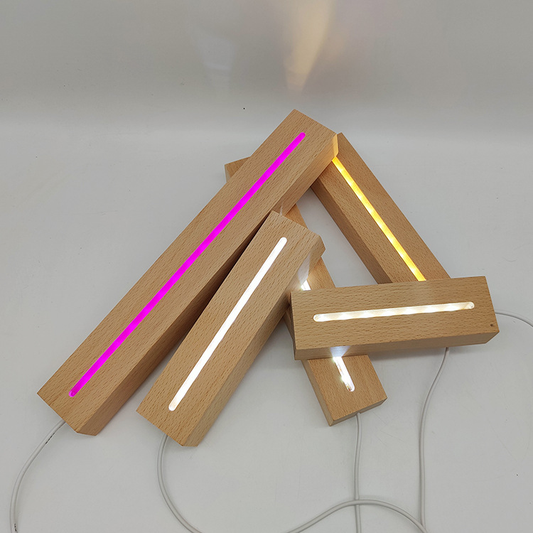 Luz nocturna larga ma ra maciza, base luminosa rectangular, so te lám placa acrílica diy, pequeños adornos vino regulables