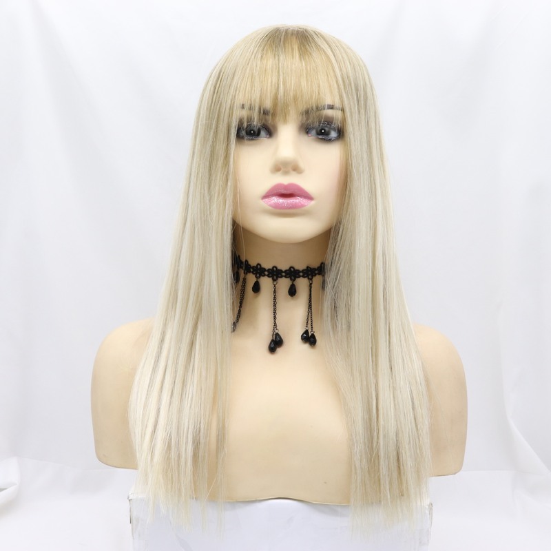 Amazon AliExpress Cross-border Chemical Fiber Mechanism Wig Women's Blonde Long Straight Hair wigs Sleeve