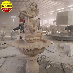石彫刻ヨーロッパの白い大理石の小さな天使の噴水大理石の像ヴィラの庭の装飾装飾品中庭