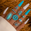 Ethnic retro turquoise fashionable ring, set, ethnic style