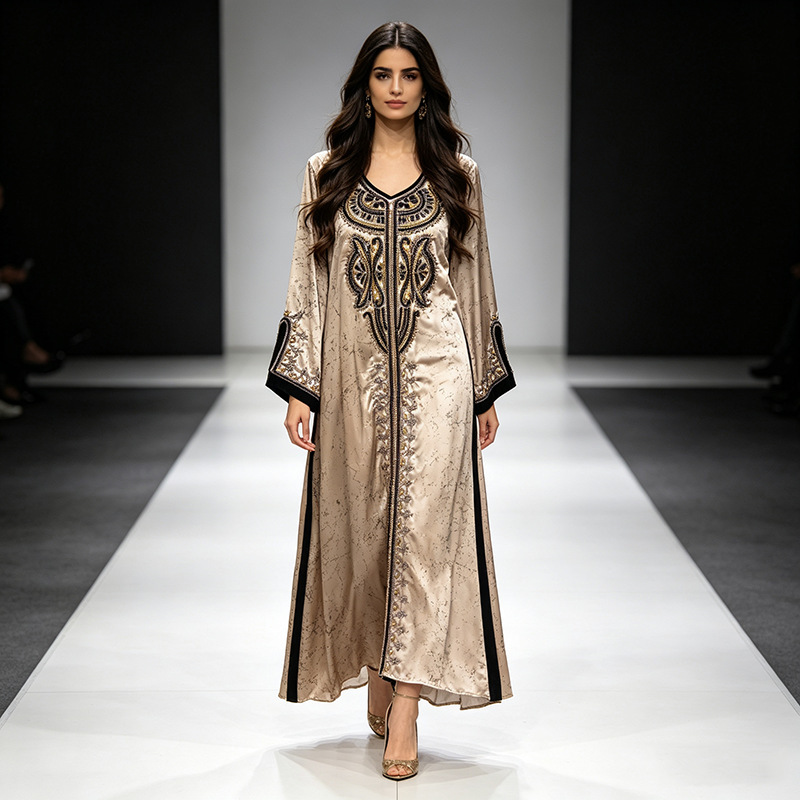 2026 New Cross-Border Elegant Embroidered Beading Design Dress with Belt, Women's Elegant Loose-Fitting Long Gown 2026 New Cross-Border Elegant Embroidered Beading Design Dress with Belt, Women's Elegant Loose-Fitting Long Gown