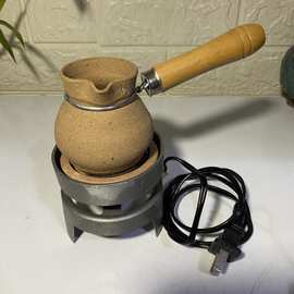 0FE9西北传统手工甘肃煮茶器套装老式电炉粗陶侧把柴烧茶罐