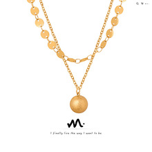 欧美跨境新款高级感小众设计百搭钛钢镀金圆球吊坠双层项链饰品女