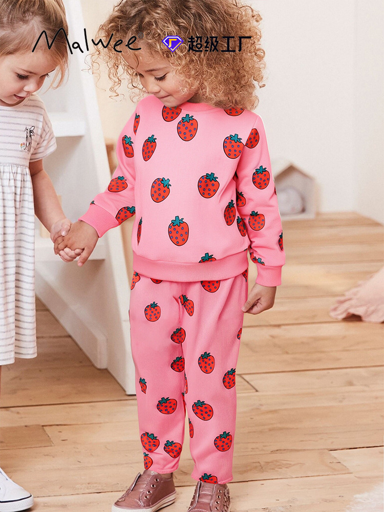 Trajes de niñas malwee transfronterizos otoño y invierno nuevos niños europeos y estadounidenses chaqueta de cabeza, pantalones de cintura elástica de manga larga