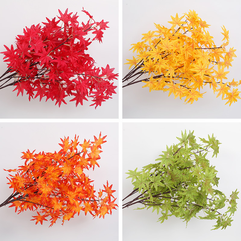 Artificial red maple leaf decorative branch artificial tree leaf ginkgo leaf plastic artificial flower red autumn indoor engineering landscape