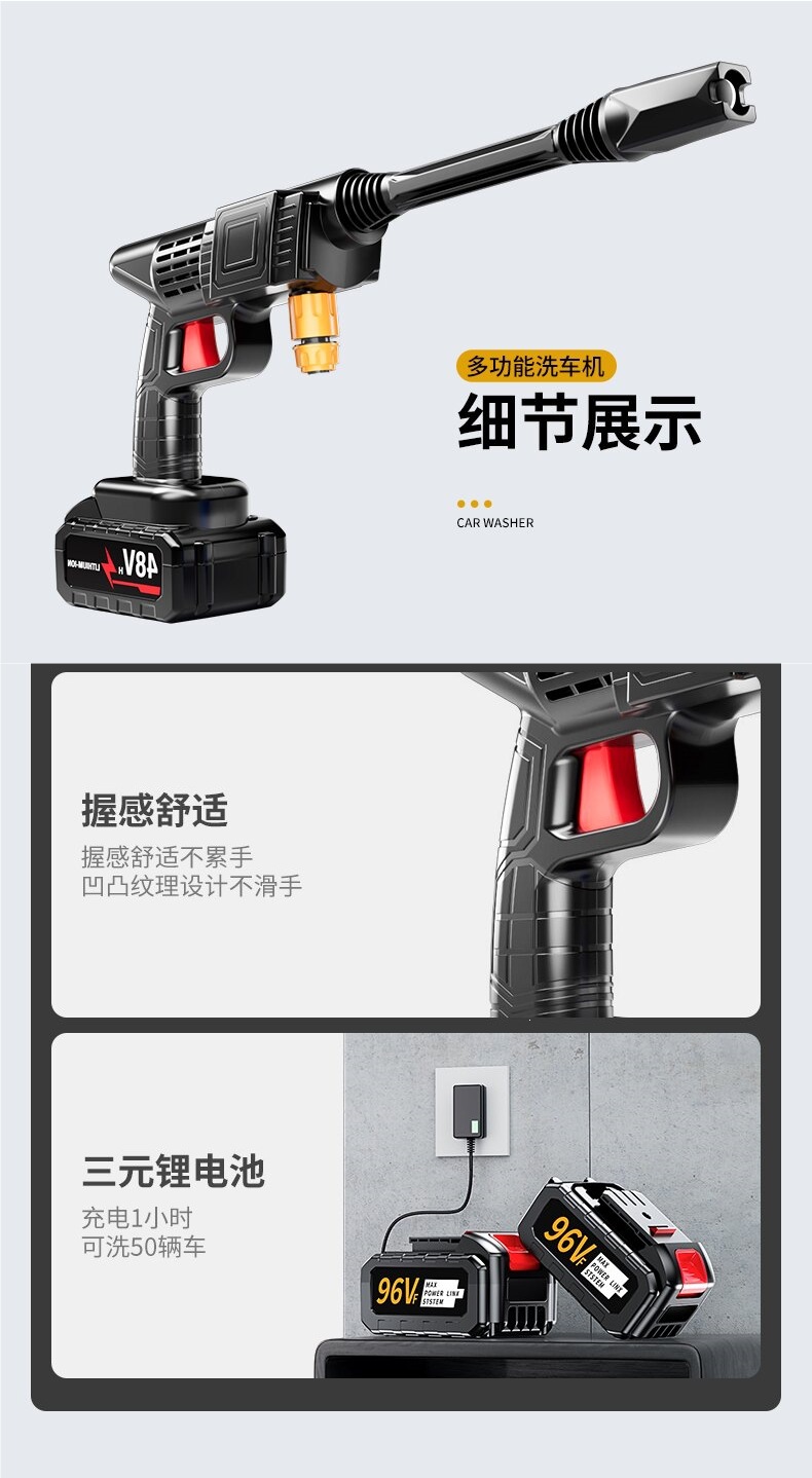 Car washer high-pressure water gun, powerful household floor cleaning tool, top-rated electric lithium battery, ultra-high pressure car brush