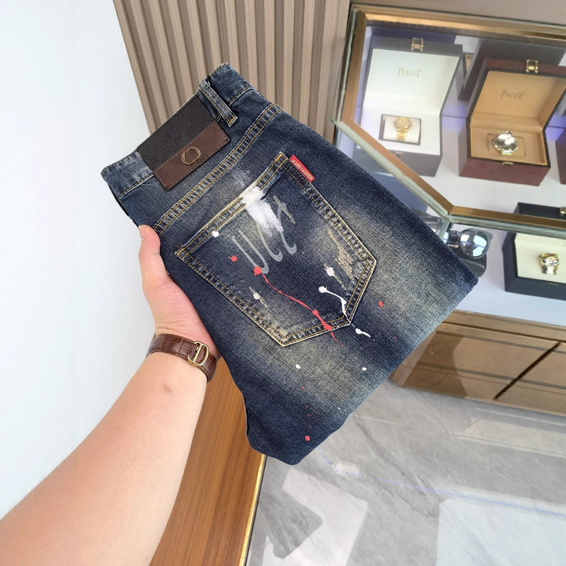 1.1 Correct Version 25 New Product Moncler Miu Miu Gucci G-Brand Guc Metal Leather Label Tb Jeans Straight-Leg Pants