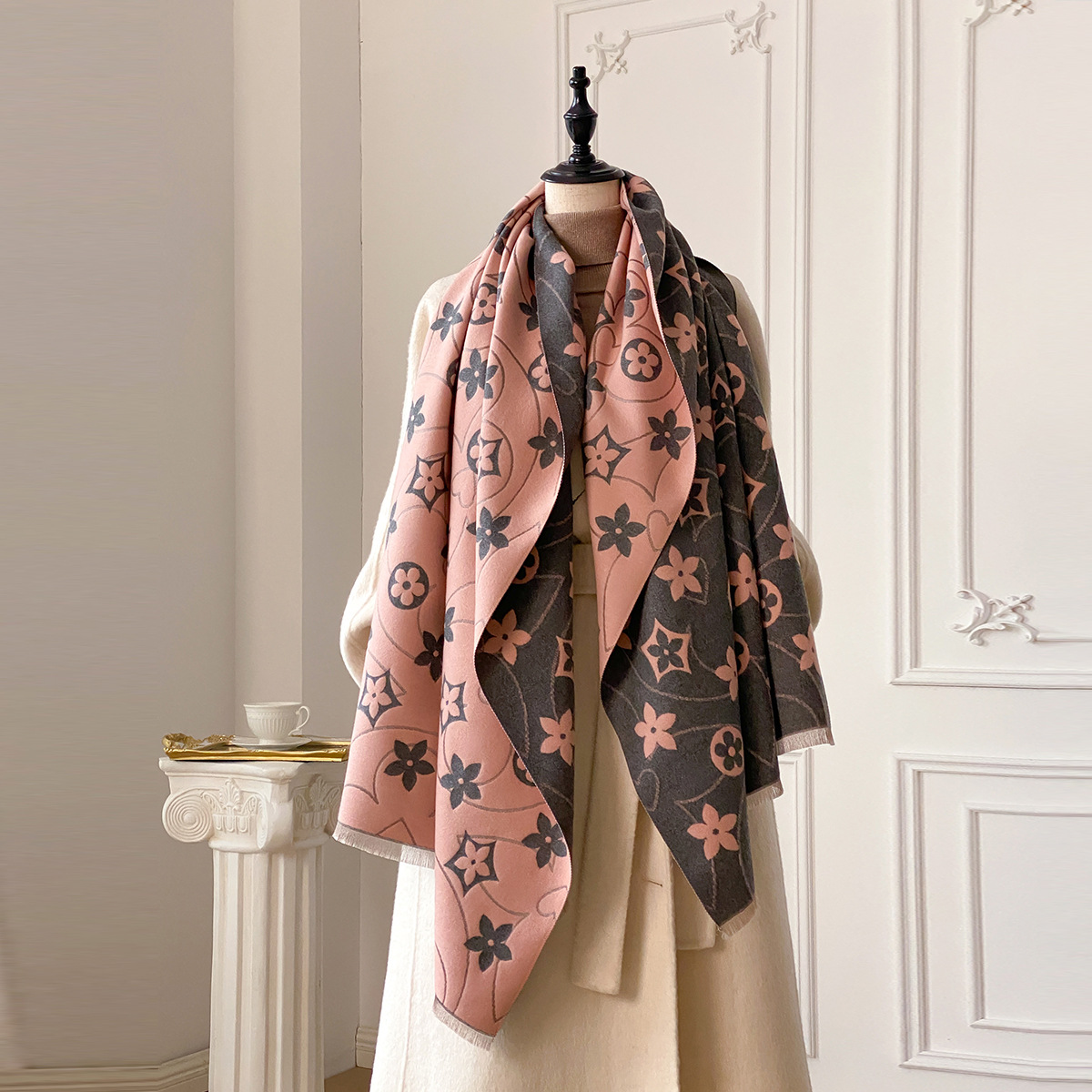 Korean Style Big-Name Five-Pointed Star Imitation Cashmere Scarf for Women in Autumn and Winter Preppy Style High-End Thickeneded Warm Air-Conditioned Shawl