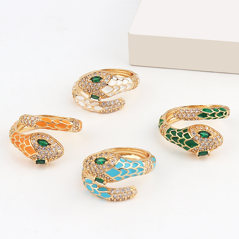 Fashion Snake Copper Open Ring Plating Zircon Copper Rings