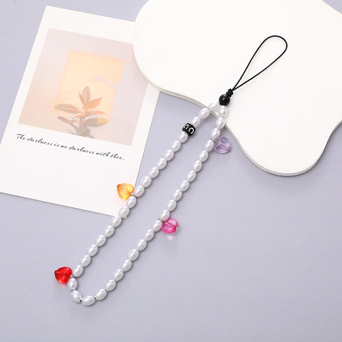 Hot selling Internet celebrity beaded love mobile phone chain anti-lost and anti-fall mobile phone case diy pearl hanging chain short mobile phone lanyard