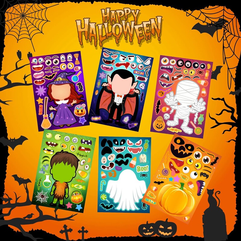 6 枚/パックハロウィンドレスアップ子供のおもちゃステッカーホリデーデコレーション粘着ステッカーラベル|undefined