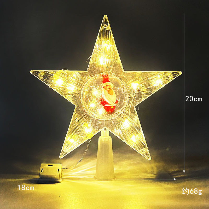 Nuevo árbol de Navidad LED decoración de estrella de luz transparente caja de baterías de color cálido cable de cobre con lámpara de estrella pentagonal transfronteriza