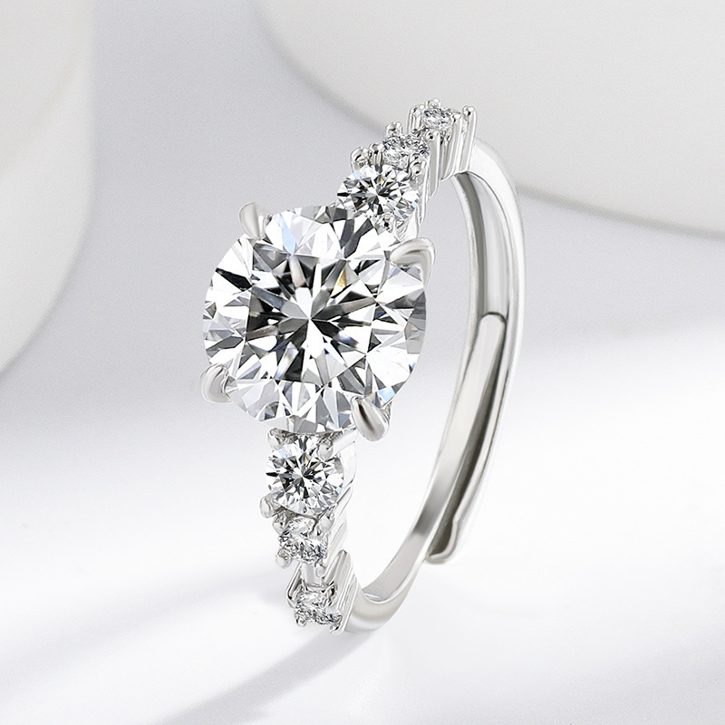 Cross-Border Live Fashion 3 Carat Platinum-Plated Open Ring with Copper Base, Pigeon Egg Wedding Ring for Women Jewelry