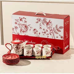 落日玫瑰大容量水壺高顏值泡茶壺伴手禮家用高級感陶瓷茶壺套裝