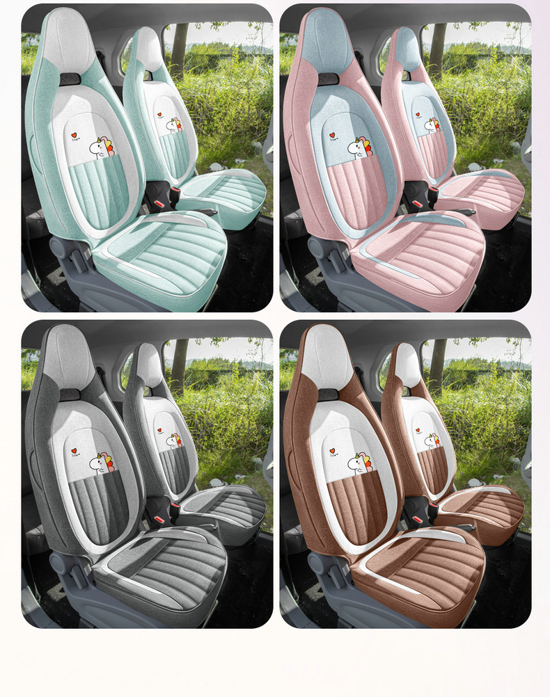 Pentium Pony Car Seat Cushion Special Cartoon Four Seasons Linen Seat Cover Mini All-Inclusive Cotton Linen Seat Cover
