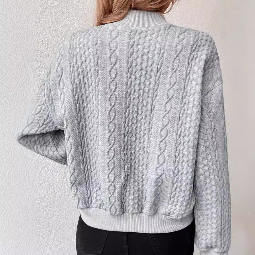 Women's Stylish Stand Collar Button-up Shirt - Soft Polyester Spandex Blend, Relaxed Fit, Long Sleeve, Solid Color (Grey/Purple/Black), S-xxl_voghion.com