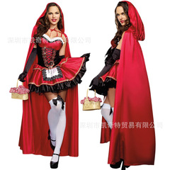 欧米のコスプレのマントの女王の舞台服の演出服のハロウィンの赤い帽子の服装