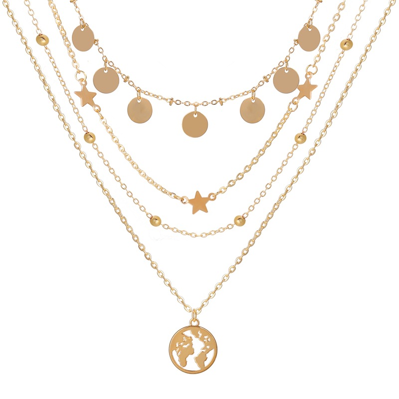 Fashion New Round Piece Five-pointed Star Pendant Multi-layer Alloy Necklace display picture 3