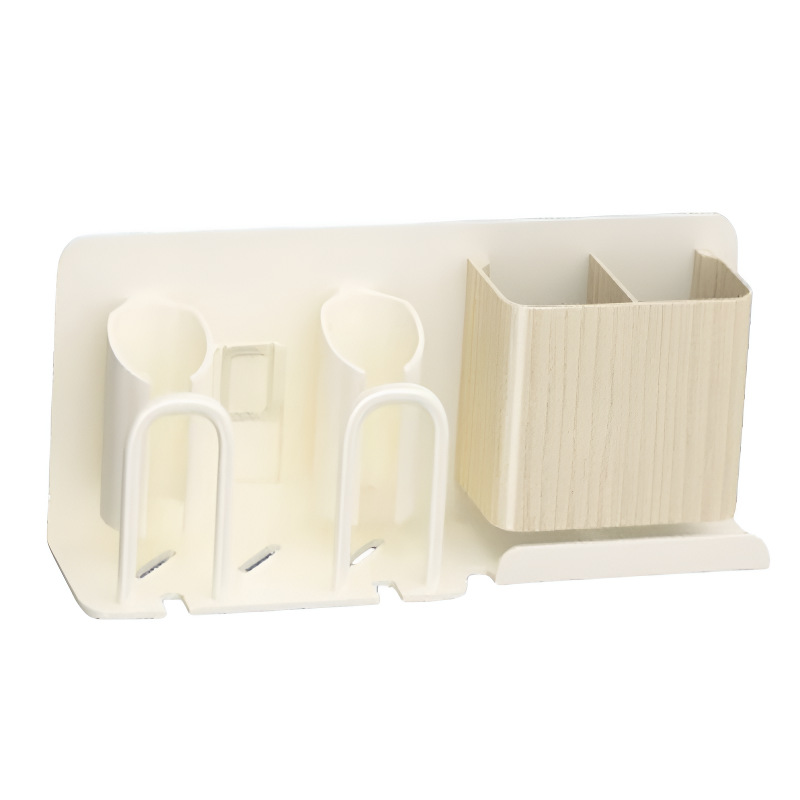 Estante de cepillo de dientes con patrón de madera sin agujeros en la pared de taza de enjuague de baño de taza de dientes doméstica de cepillo de dientes eléctrico de cepillo de dientes