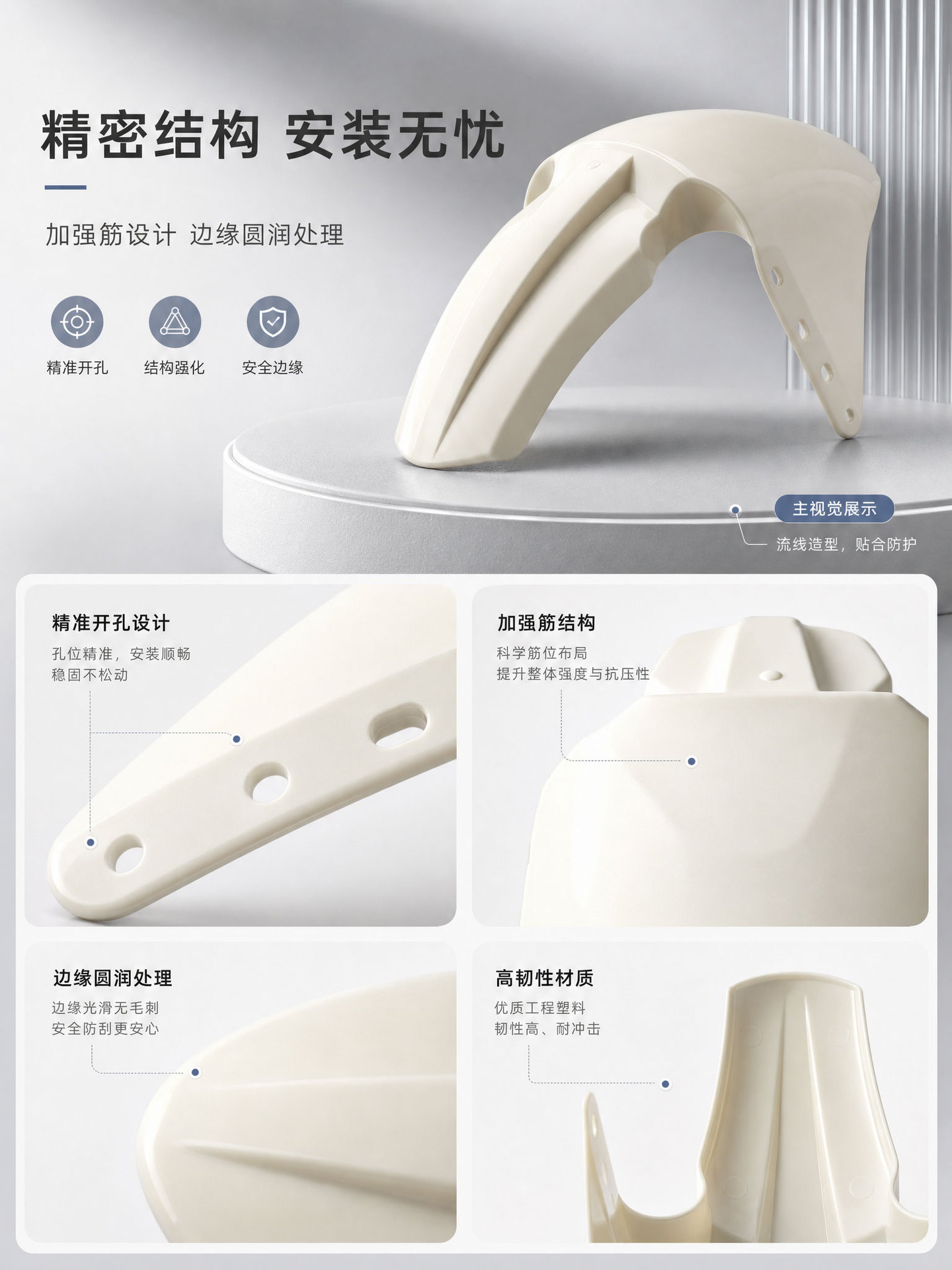 Tricycle Mudguard Front Panel, Thickened Mudguard, Long Water-Blocking Board, Strong Waterproof Protection for Riding