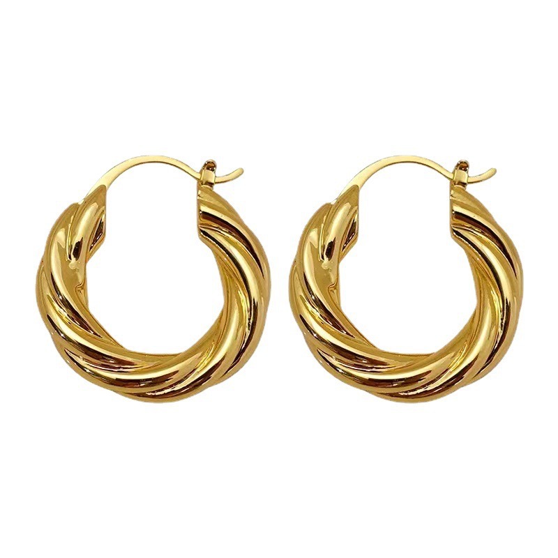 Pendientes de anillo trenzado dorado, estilo retro minimalista, diseño de lujo para mujer, suministro al por mayor