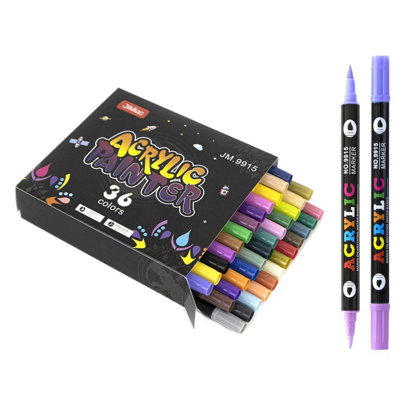 Cross-Border Dual-Head Dual-Color Acrylic Markers, Non-Bleedable and Stackable, Student Drawing Pens, Water-Based Soft-Tip Acrylic Pens