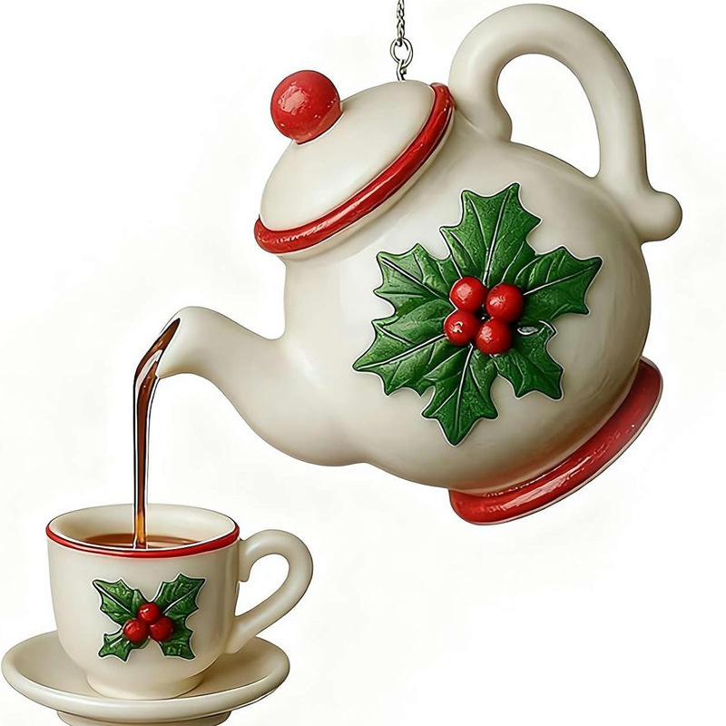 Christmas Teapot Ornament跨境茶壶圣诞节装饰品圣诞树装饰挂饰|undefined