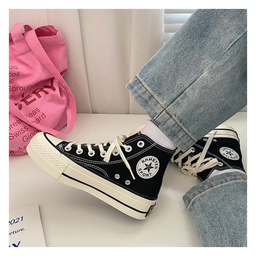 High-Top-Schuhe mit dicken Sohlen, klassische Canvas-Schuhe für Damen, Ulzzang Hong Kong-Stil, vielseitige 2022 neue koreanische Version von Schuhen_voghion.com