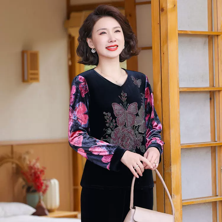 妈妈装2025衬衫春秋装新款中老年女宽松上衣老年人奶奶格子衬衣