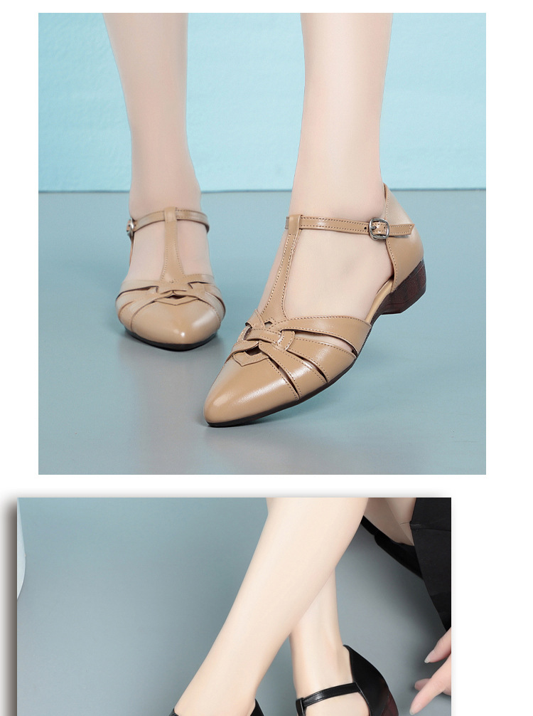 Dép sandal nữ da thật đế bằng quai chữ V mùa hè — màu be chi tiết 12