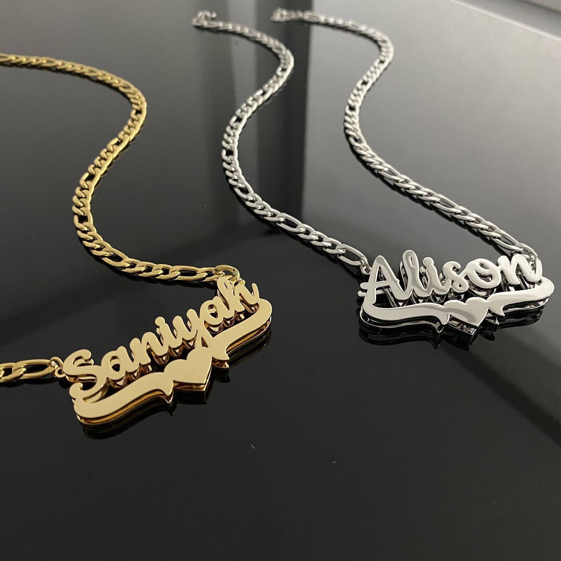 Personalised Double Layer Nameplate Necklace Heart Gold And Silver_voghion.com