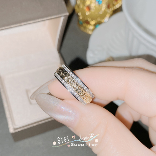 SIsi geometric niche sparkling diamond star and moon open ring gold-plated cool style internet celebrity fashion moonlight ring