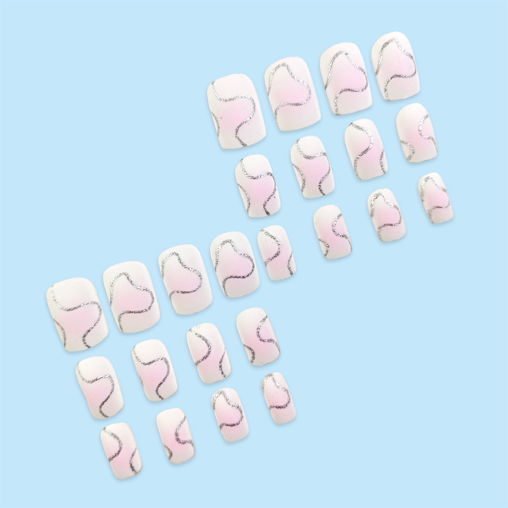 Comercio extranjero venta desnudo polvo de plata líneas brillantes de manicuría dulce suave viento desgaste de uñas 24 piezas de parche de uñas