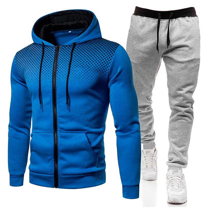 New round dot printed solid color zipper set for autumn winter plush men women's sports hoodies, sweaters, and pants_voghion.com