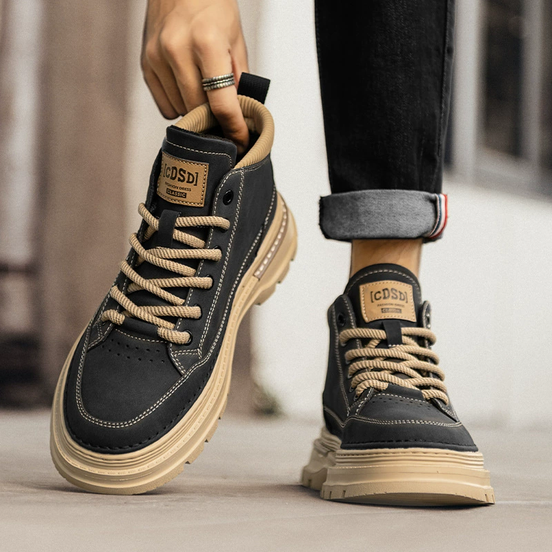 Мужские ботинки осень 2024, высокие, черные, в ретро-стиле, кожаные, рабочие, повседневные, в стиле Мартин, модный трендовый товар