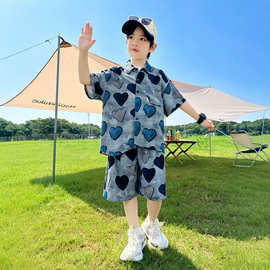 男童夏装衬衫套装2026新款儿童夏季短袖凉爽出游大童酷帅气男孩潮