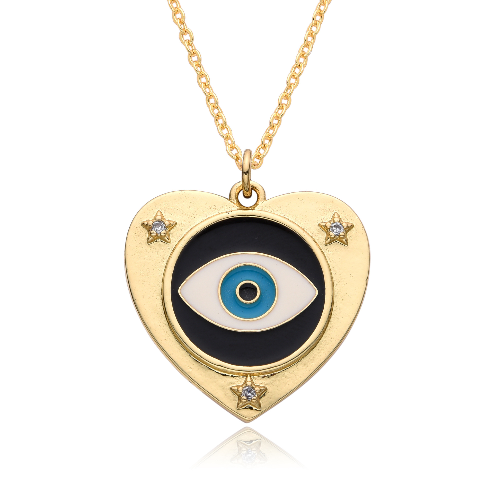 Zircon Inlay Material Copper Enamel Inlay Heart Shape Eye Zircon Pendant Necklace