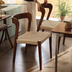 简约实木餐椅中复古风绳编椅设计师瑞克椅家用客厅可叠放绳编餐椅
