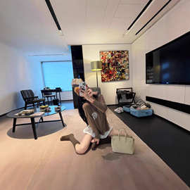 高版本~25ss新款ch克罗伈国徽防晒薄款微透灰色后背印花长袖T恤女